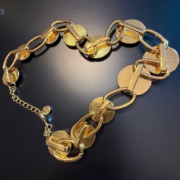 Alfani Gold Tone Link Black Disc Statement Necklace - Picture 8 of 8